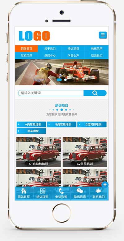 (自适应手机端)汽车驾校网站模板 驾照培训网站源码下载